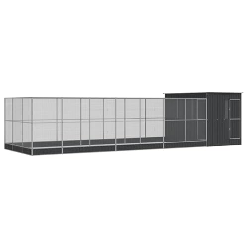 Galvanized Steel Aviary with Extension, Silver, 358.7x119.3x85 in | Lockable Door, Steel Mesh Grid, Suitable for Birds, Rabbits, Chickens, Outdoor Use - size: 358.7" x 119.3" x 85"
