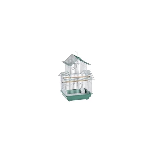 HomeStock Rustic Retreat Bird Cage with Natural Wood Accents, Durable Metal Construction, Spacious Interior, and Comfortable Features for Birds' Green - color: Green