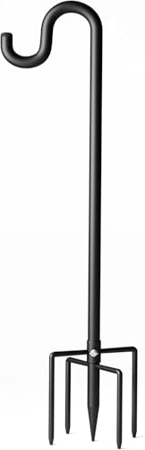 Shepherd Hook for Outdoor, Heavy Duty Bird Feeder Pole with 5 Prong Base, Adjustable Height Bird Feeder Stand Ideal for Hanging Bird Feeders, Plant, and Garden Decorations - size: 92 Inch