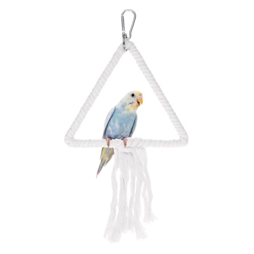 Bird Rope Perch Swing, Rope Triangular Lifting Ring Perch Standing Pole Accessory Climbing Swing Paw Grinding 12 Inch, (White) Intended for Parrot/Parakeet/Budgies/Cockatiels - color: White