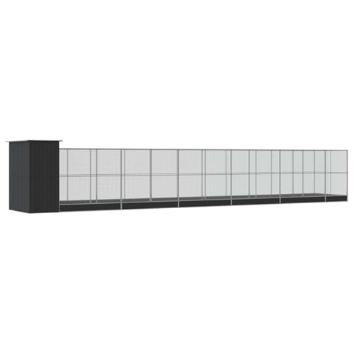 Steel Aviary with Extension, Silver, 489.8x79.9x85 in | Galvanized Steel Frame, Lockable Door, Steel Mesh Grid, Suitable for Birds Rabbits Chickens - size: 489.8" x 79.9" x 85"
