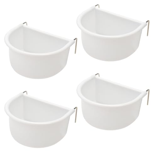 4Pcs Bird Cage Feeder Cups, Hanging Plastic Food and Water Bowls with Metal Hooks for Small Birds, Parrots, Parakeets, Pigeons, Cage Accessories and Feeding Supplies