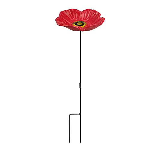 Redflower Bird Bath&Birdfeeder for Small Birds Outdoors Mtal Flower Bird Bath Bowl Stick into Ground Cute Tray Feeders for Outdoor Garden Decoration for Bird Lovers - style: redflower