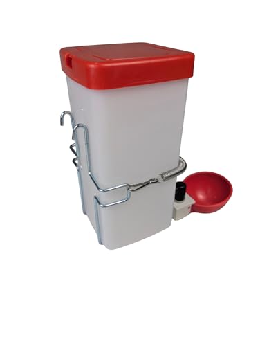 Hen's Choice™ 1L (32 oz) Drinker W/Cup, Nipple, & Wire Bracket for Poultry & Small Animals, Chick Waterer, Red - color: Red/White