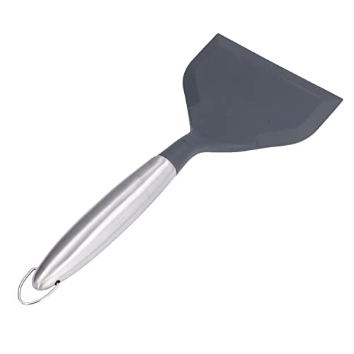Wide Mouth Frying Spatula, Professional Stainless Steel Silicone Kitchen Cooking Spatula with Hook Design for Non Stick Pans and Easy Storage - color: Gray(304#)