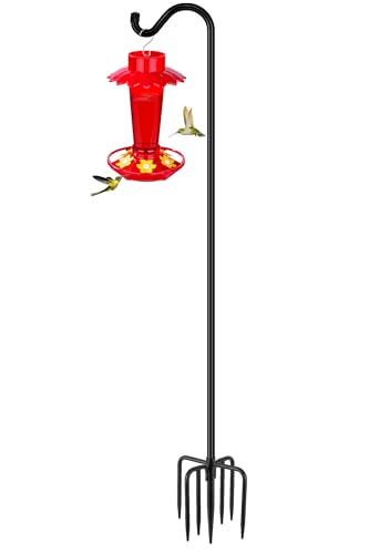 Gtongoko Tall Shepherds Hook for Outdoor, 108 Inch Bird Feeder Pole with 7 Prongs Base, 3/4 Inch Thick Heavy Duty Adjustable Garden Hook for Hanging Plant, Lantern, Hummingbird Feeder, 1 Pack - size: 108 Inch without Baffle