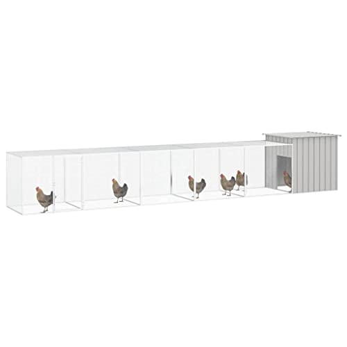 Chicken Cage Grey Galvanized Steel Large 35.8x236.2x39.4 in Rectangular Outdoor Poultry Habitat Supplies Durable Hen House with Expandable Run for Backyard Garden - color: Grey-C