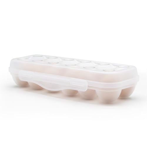 Egg Storage for Refrigerator, Egg Holder for Fridge with Lid, Stackable Egg Storage with Safety Buckle