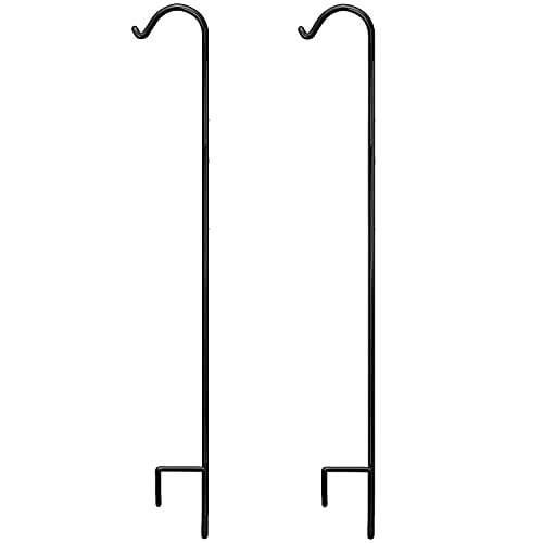 Ashman Black Shepherd Hook 92 Inch (Pack of 2), 1/2-Inch Thick, Solid Metal Single Piece Hook, Super Strong, Rust Resistant, Hanging Plant Baskets, Lanterns, Heavy Bird Feeders & More. - size: 2 Pack