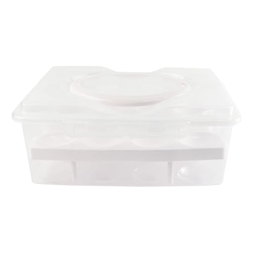 Ortable Large Capacity Double-layers Egg Storage Container Holds 24 Eggs Shatter-proof Non-slip Eggs Holder with Handle (White) - color: White