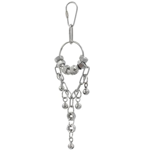 Fosrion Stainless Steel Parrot Chew Toy with Bell, 10.6" Durable Metal Bird Toy for Macaws, Cockatiels, Budgies - Cage Hanging Chew Chain (Bell&Nut) - color: Bell&Nut