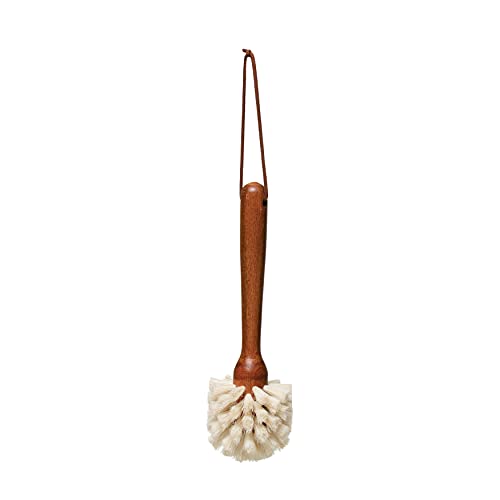 Beech Wood Dish Brush w Leather Strap, Dark Brown - size: 9-3/4"