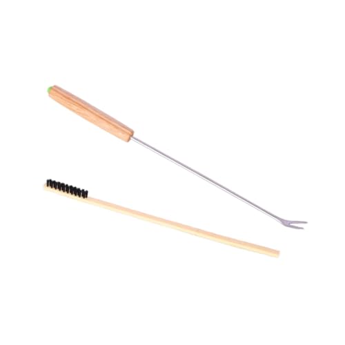 2Pcs Bird Cage Cleaners,Cleaning Fork and Brush Portable Removers Cleaning Tools for Parakeet Perch Stand Bird Droppings, Wood Handle - color: Wood Handle