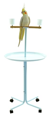 Large 23" Play T-Stand Perch Metal Base Parrot Bird Cage Amazon African Grey Macaw Cockatoo with Lockable Rolling Castors - color: White