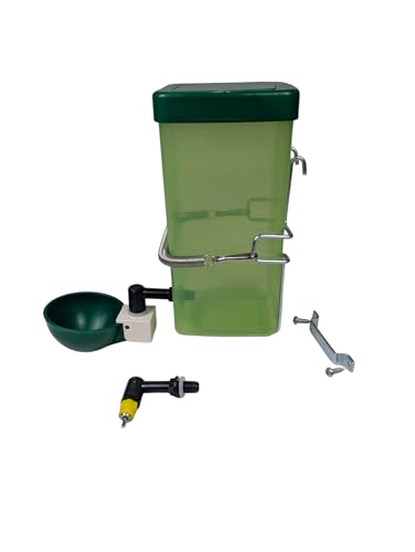 Hen's Choice™ 1L (32 oz) Drinker W/Cup, Nipple, & Wire Bracket for Chicks & Small Animals, Chicken Waterer, Green - color: Green/White