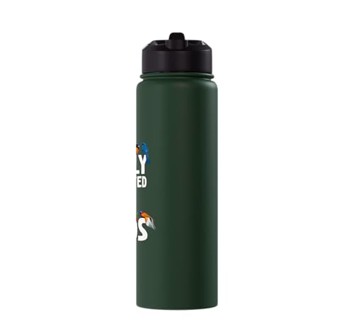 Easily Distracted By Birds Funny Bird Watcher & Birdwatching Stainless Steel Insulated Water Bottle - color: Dark Green