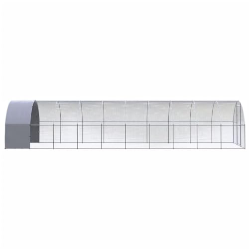 Galvanized Steel Chicken Coop 9.8x32.8x6.6 ft Large Outdoor Enclosure for Hens Ducks with Polyethylene Roof - size: 9.8' x 32.8' x 6.6'