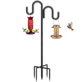 Double Shepherd Hook for Outdoor, 76" Heavy Duty Bird Feeder Pole with 5-Prong Base, Adjustable Thickened Shepherd Hook for Bird Feeder, Flower Baskets, Solar Lights, Lanterns, Black, 1 Pack - size: 76"