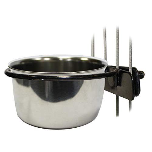 Stainless Steel Cup w/Holder - Durable Metal Mountable Food & Water Dish - Sugar Gliders, Hedgehogs, Chinchillas, Rats, Ferrets, Guinea Pigs, Rabbits, Squirrels, Birds (5 oz., Silver) - size: 5 oz.