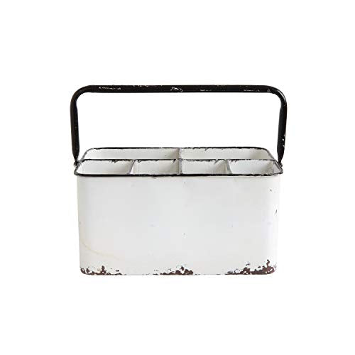 Creative Co-Op Distressed White Metal Caddy with 6 Compartments - color: White and Black