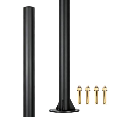 Xtellar DIY Base Mount Heavy Duty Steel Pole – 7.8 ft x 2 inch | Textured Black Powder Coated, for Solar Light Post, Flagpole, Bird Feeder Stand – Includes 4 Expansion Bolts
