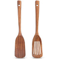 Non Toxic Wooden Spatulas for Kitchen Utensil Set Acacia Wood Cooking Spoon | Flat Wok Pancake Spatula Slotted Turner Bamboo Spoon for Cooking Utensil Spurtle Scraper Long Fish Egg Flipper Spatulas - color: 2Pcs-Natural