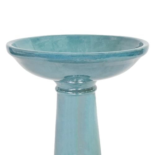 Sunnydaze Calais Glazed Ceramic Bird Bath for Outside, 25” H, Jade Green | 2.5 Gal Water Cap, 4” Deep Bird Bath Bowl, Heavy-Duty Garden Bird Bath, Easy 2-Piece Assembly, Tall Bird Bath for Outdoors