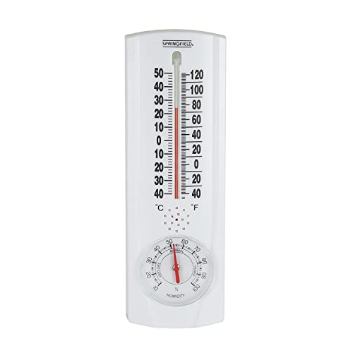 Springfield Vertical Thermometer and Hygrometer, Wireless Indoor Outdoor Thermometer, Humidity Meter for Patio, Garden, or Nursery area, 9.125-Inch, White - size: 1 Count (Pack of 1)