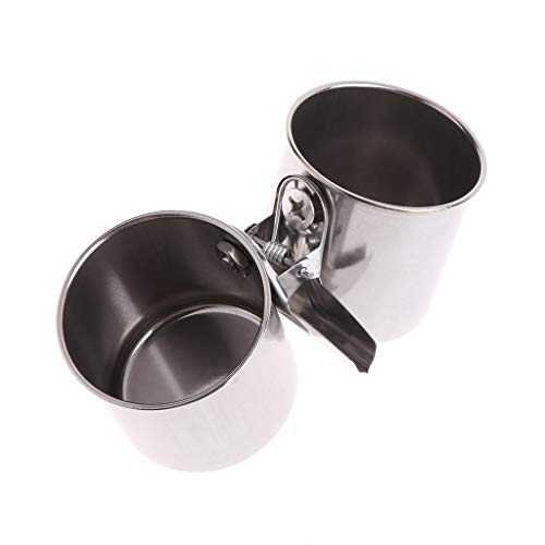 Hypeety Bird Feeding Double Cups Stainless Steel Food Water Bowls with Clip | Rust-proof stainless steel hanging bowl, bird seed feeder cups with clip, cage stand accessories, for parrot/cockatiel/conure