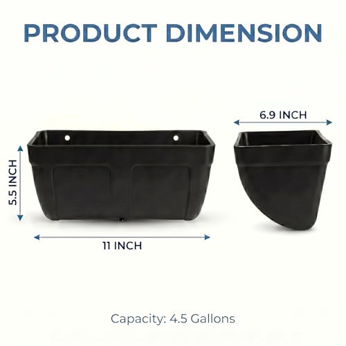Hanging Chicken Feeder Waterer Heavy Duty BPA-Free Plastic Feed Trough, Fence Mount Livestock Feeding Bucket, Backyard Poultry Farm Supplies for Duck, Turkey, Goat, Sheep, 2 Pack, Black - color: Black