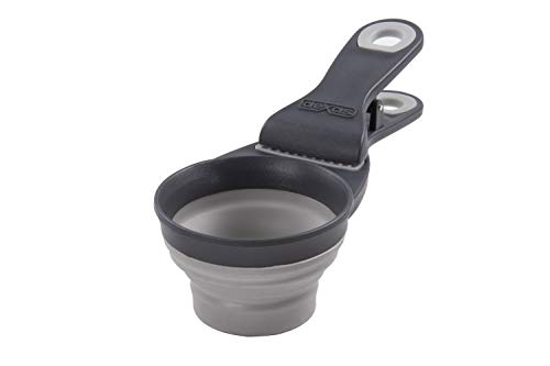 Dexas Popware for Pets Collapsible Klip Scoop, 3-in-1 Pet Food Scoop, Measuring Cup and Bag Clip, 1/2 Cup Capacity, Light Gray - color: Light Gray, size: 1/2 Cup Capacity