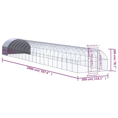 Large Metal Chicken Coop, 9.8 x 9.8 x 6.6 Ft Outdoor Poultry Run Cage with Protective Cover, Galvanized Steel Hen House Pen for Chickens and Ducks, Silver - color: Silver-M