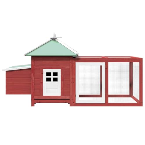 Large Chicken Coop, Red Solid Firwood Poultry Cage with Run, Outdoor Rectangular Hen House for Backyard, Galvanized Steel Wire Pen, 74.8 x 74.8 x 40.2 Inches - color: Red