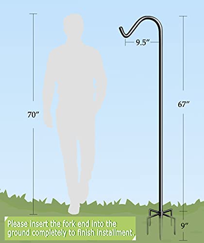 76 Inch Tall Shepherd Hooks with 5-Forked Base, Adjustable Heavy Duty Bird Feeder Pole Stand Hanger for Outdoor, Shiny Black, 2 Pack - size: 76 inch, style: 2pcs