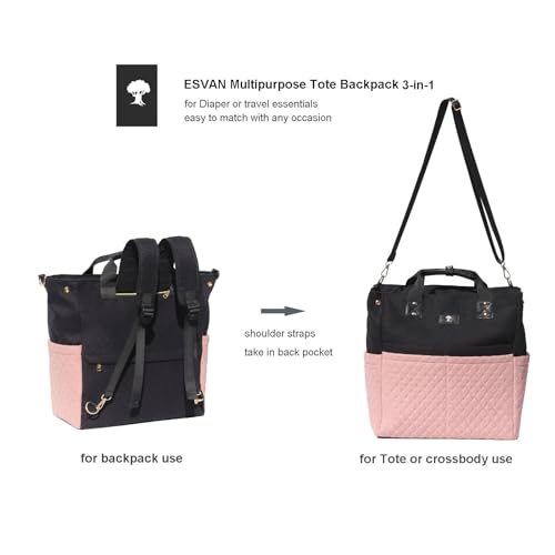 Diaper Tote Bag Totepack Backpack Crossbody Bag 3 in 1 for Women Laptop Backpack Multifunctional with Insulated Pockets - color: Linen Pink