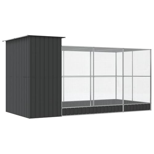 Galvanized Steel Aviary with Extension 163.8x79.9x85.0 in | Outdoor Bird Cage, Lockable Door, Steel Mesh Grid, Suitable for Parrots Rabbits Chickens - size: 163.8" x 79.9" x 85"