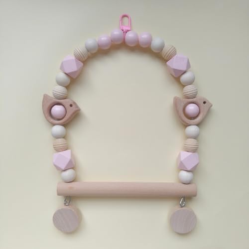 Birds Swing Parrot Hanging Toy Wooden Perch Bird Chew Toys for Love Birds，Parakeet，Cockatiel, Mynah, Budgerigar(Pink Bird, Medium) - color: Pink Bird