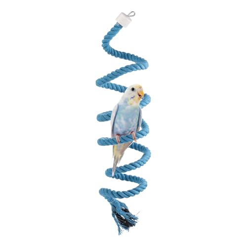 Bird Rope Perch Swing, Spiral Rope Perch Standing Pole Accessory Climbing Swing Paw Grinding 59 Inch, (Blue) Intended for Parrot/Parakeet/Budgies/Cockatiels/Lovebirds - color: Blue, size: 59 Inch