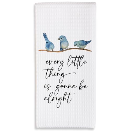 Spring Blue Birds Kitchen Towels - Every Little Thing Is Gonna Be Alright - 16 x 24 Inches Kitchen Hand Dish Towels - Decorative Fast Drying Home Dishcloth - Dishcloth Gifts For Friends Family- A02 - color: Watercolor Birds-2