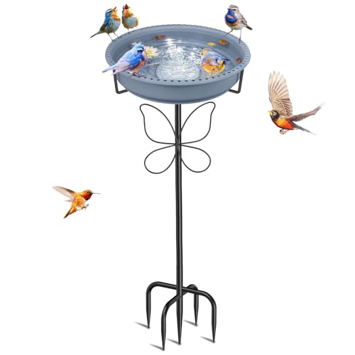 Bird Bath for Outside, Garden Freestanding Birdbath & Birdfeeder with Removable Bowl, Bird Baths Feeder for Outdoors Garden Patio Yard Lawn Decor, 5-Pronged Base & Easy to Clean(Grey) - color: Gray