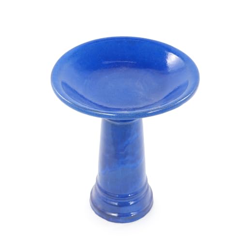 Ceramic Pedestal Bird Bath for Outside, 15 x 12 Inch, Sapphire Blue | Glazed Finish, Easy Twist-to-Lock Assembly - color: Sapphire Blue