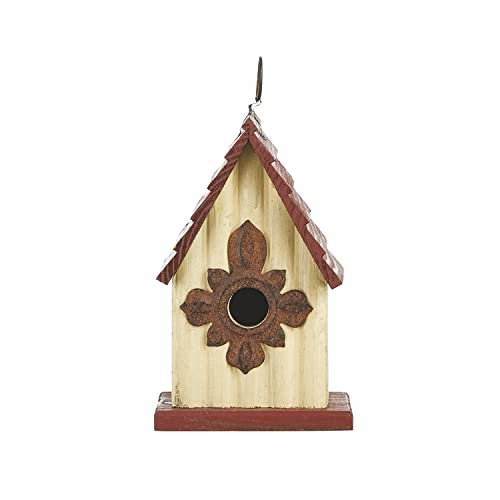 Glitzhome Hanging Bird House for Outdoors, 9" H Hand Painted Wooden Cottage Blue Bird House Garden Birdhouse for Outside for Hummingbird Wren Finch Cardinals Cedar - color: 9"H
