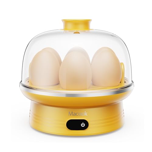 Macook Easter Rapid Egg Cooker with Touchscreen – 7-Egg Capacity, Soft/Medium/Hard-Boiled, Auto Shut-Off, BPA-Free & Dishwasher-Safe Parts, Measuring Cup Included (Yellow) - color: Yellow
