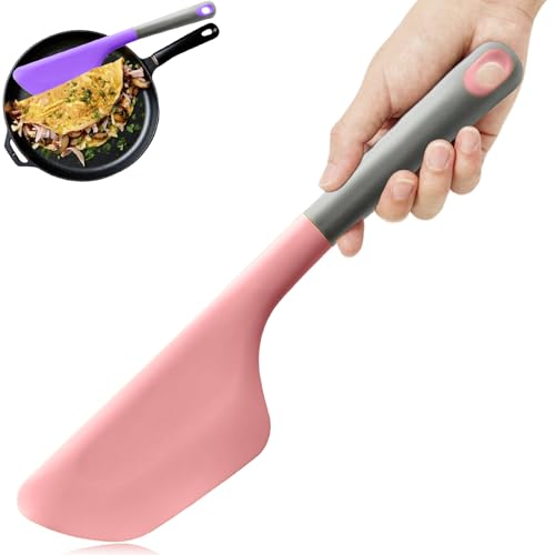 Silicone Omelette Spatula Turner, Flip Fold Omelet Turner, 13Inch | Flexible Egg Flip Tool for Non-stick Pans, Heat Resistant omelette flipper for Kitchen Omelet Pancake Crepes - color: Pink-Wide