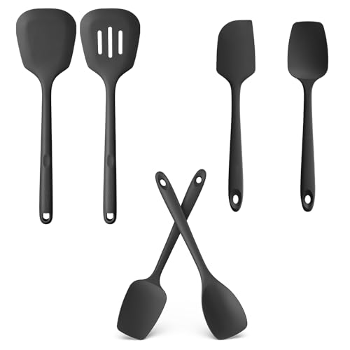 U-Taste 2PCS 13.6in 600ºF Silicone Turners & 2PCS 11.38in Flat/Spoon Spatulas & 600ºF Silicone Spoons (Black)