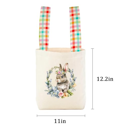 Easter Basket Bunny Canvas Tote Bag, 12.2x11 Inches, Natural Canvas, Hand-Carry, for Gift and Easter Egg Collection - color: B-bunny