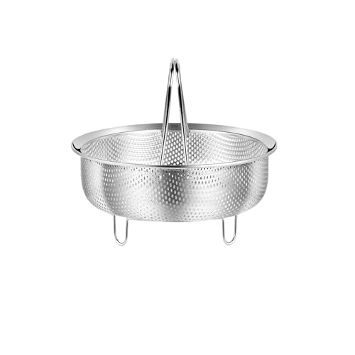 Food Grade Stainless Steel Steamer with Carrying Handle and Three-Legged Stand, Multi-functional Home Steamer and Drainer SUS304 Stainless Steel, Essential for Kitchen Cooking (8.7in)