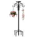 92" Double Shepherds Hook Heavy Duty, Metal Garden Plant Stand | 5-Prong ground base double shepherd hook with top platform bracket 0.75" rustproof tall pole for hanging plants & bird feeder