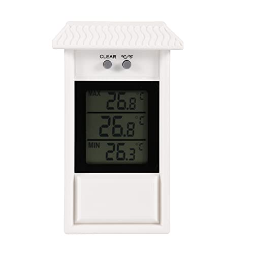 Min Max Greenhouse Thermometer, Wall Mounted Digital High Low Temperatures | Hole Hook, Greenhouse Thermometer Accessories for Garden Greenhouse, White - color: White