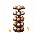 360° Rotating Wooden Egg Holder for 30 Eggs (Brown) | petal-shaped tray, 5 tiers, 6 egg slots per layer, solid wood, farmhouse countertop organizer, for kitchen and Easter display - color: Brown